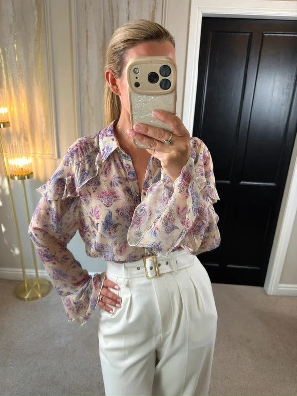 River Island Multicoloured Paisley Frill Blouse 16