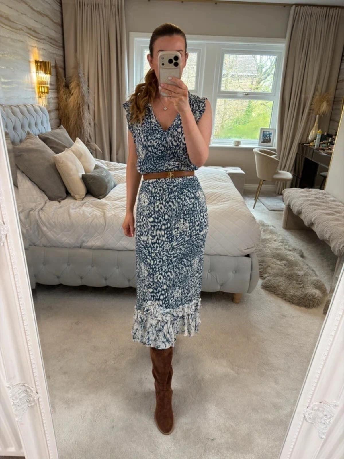 Oasis Navy & White Midi Dress Medium