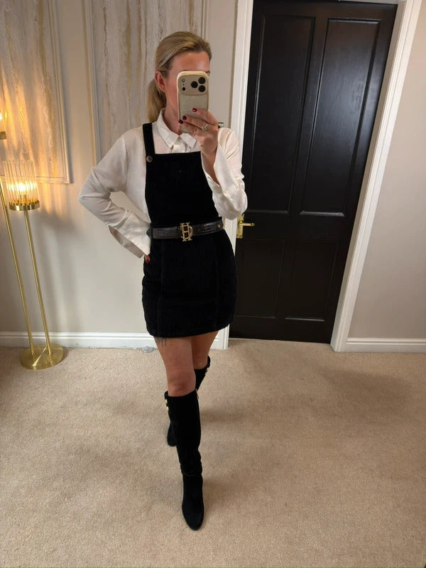 Topshop Black Corduroy Pinafore Dress 8