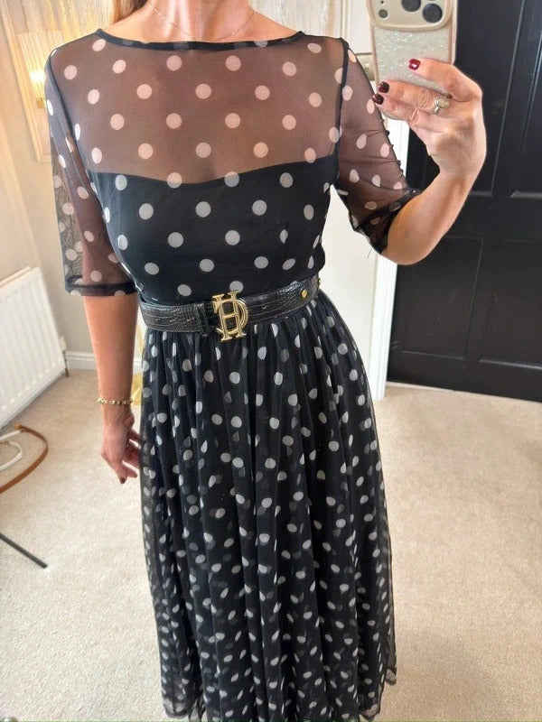 Floryday Black & White Polka Dot Mesh Maxi Dress Medium