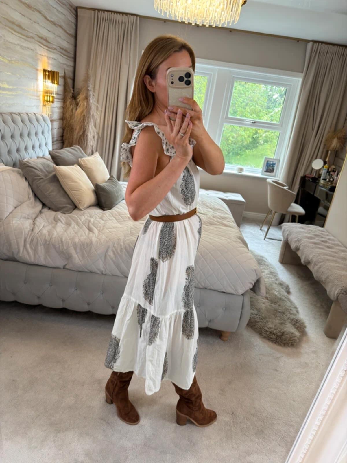 F&F White Paisley Frill Midi Dress 8/10