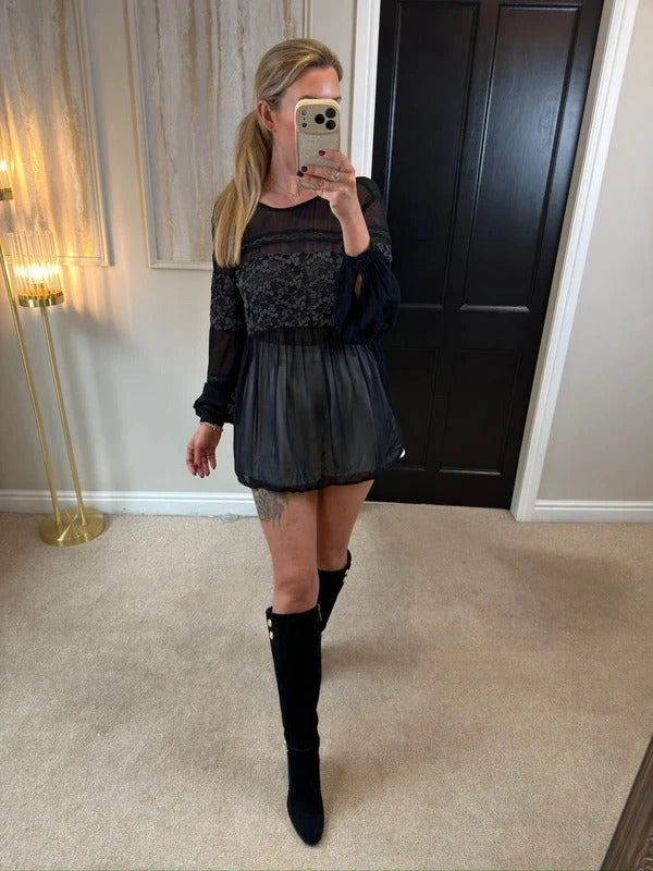 French Connection Black Sheer Boho Tunic 10