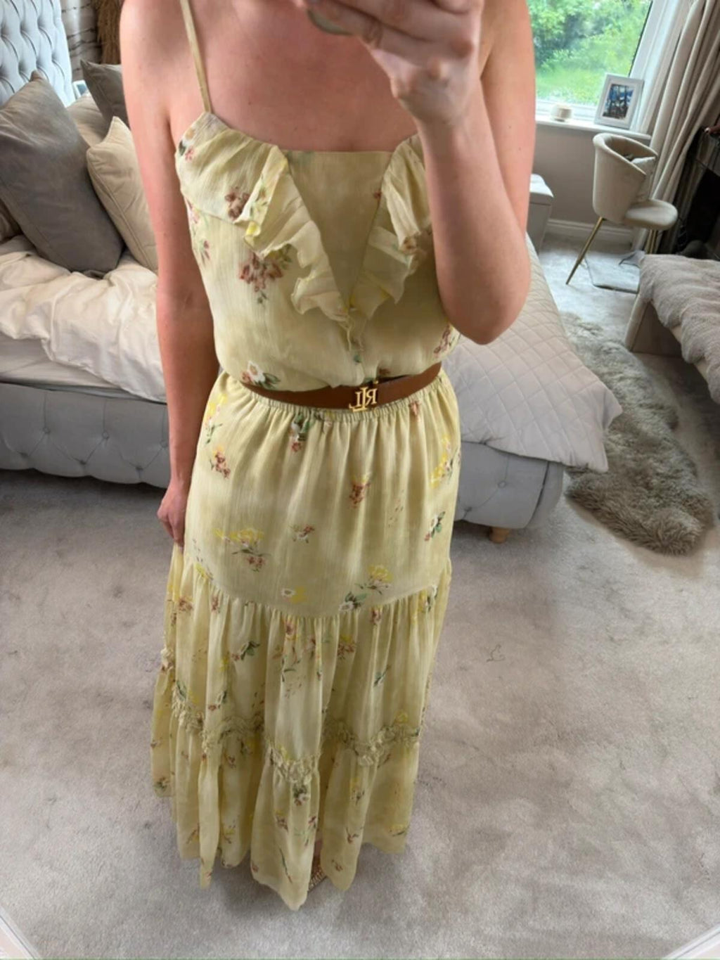 ⭐ Oasis Light Green / Yellow Floral Frill Maxi Dress 14