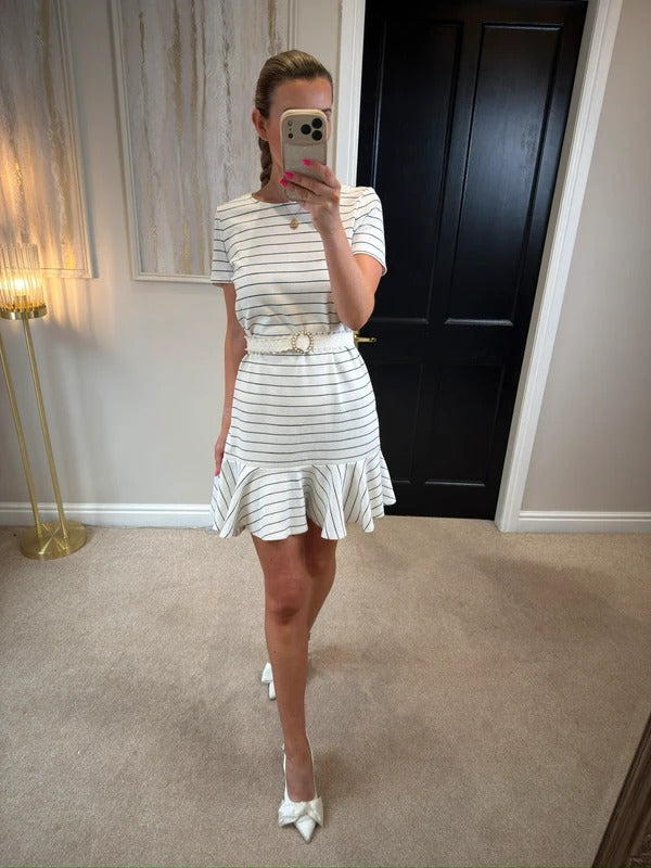 Vila White & Black Stripe Mini Dress Small