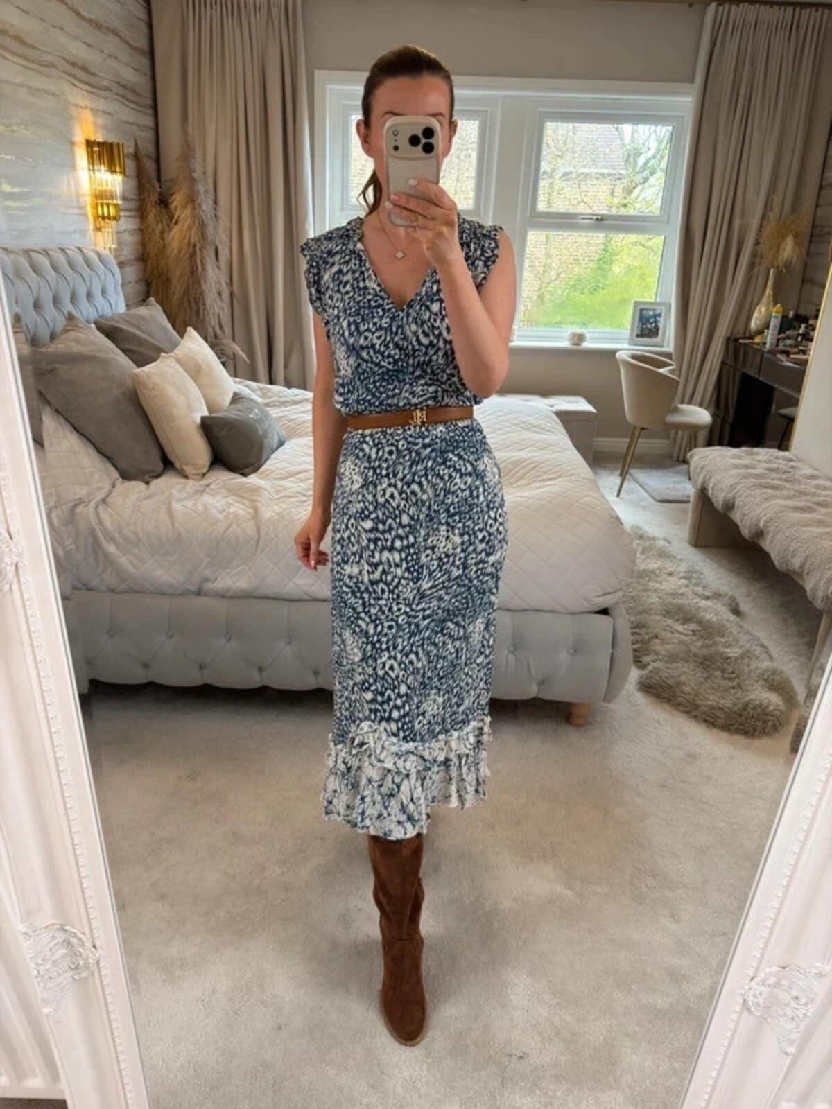 Oasis Navy & White Midi Dress Medium