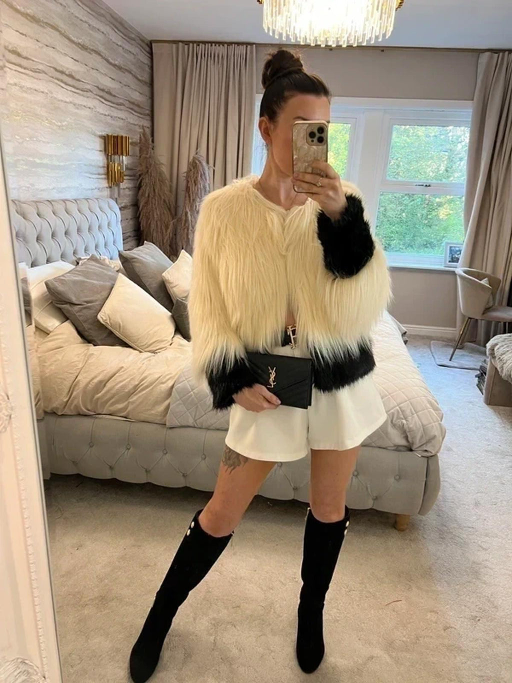 BNWT Unreal Fur Australia Cream & Black Faux Fur Coat Medium