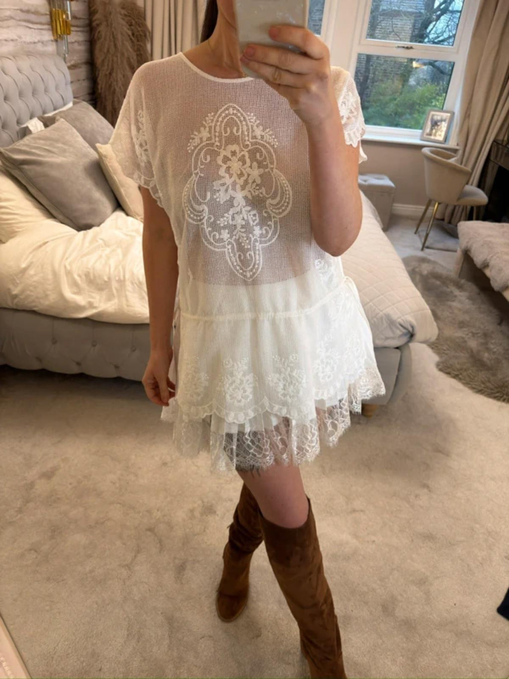 V by Very White Sheer Boho Top One Size