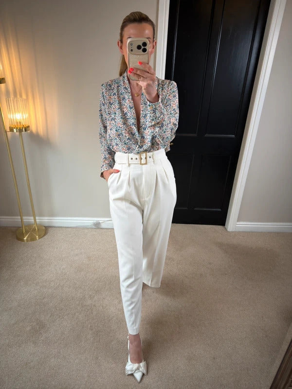 Sarah John Floral Plunge Blouse Size Medium