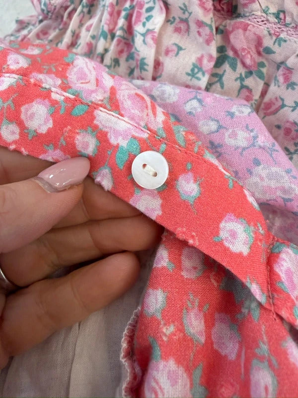 LoveShackFancy Stanton Patchwork Pink Floral Patchwork Dress XS