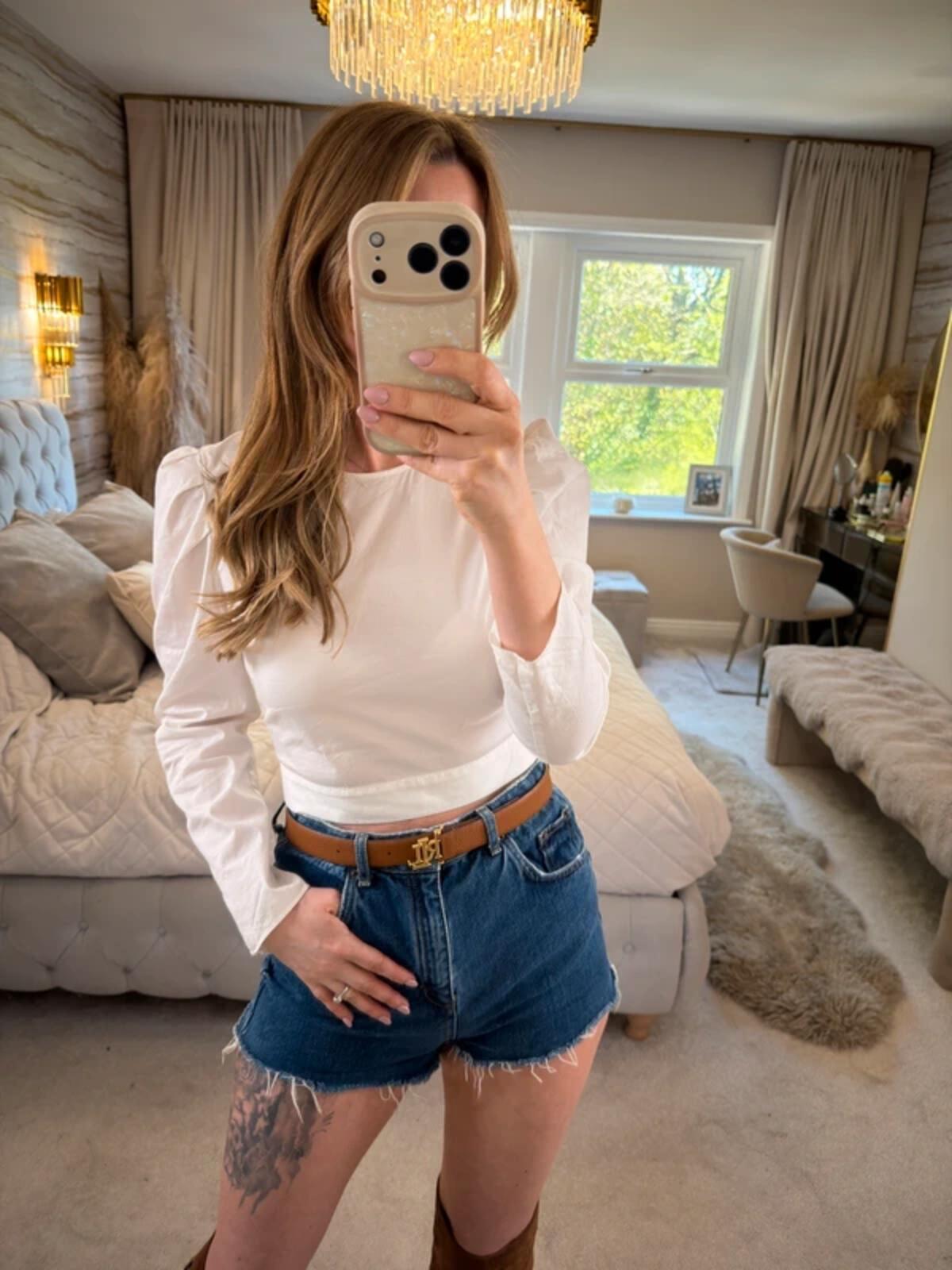 Zara White Puff Shoulder Blouse Small