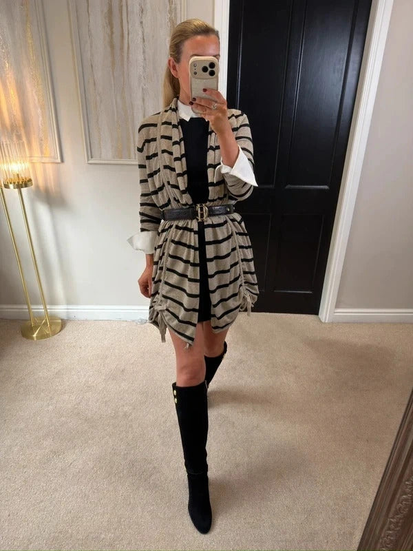 Y2K AllSaints Beige & Black Stripe Cardigan 8