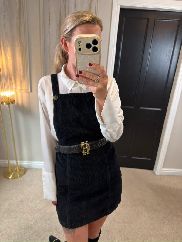 Topshop Black Corduroy Pinafore Dress 8