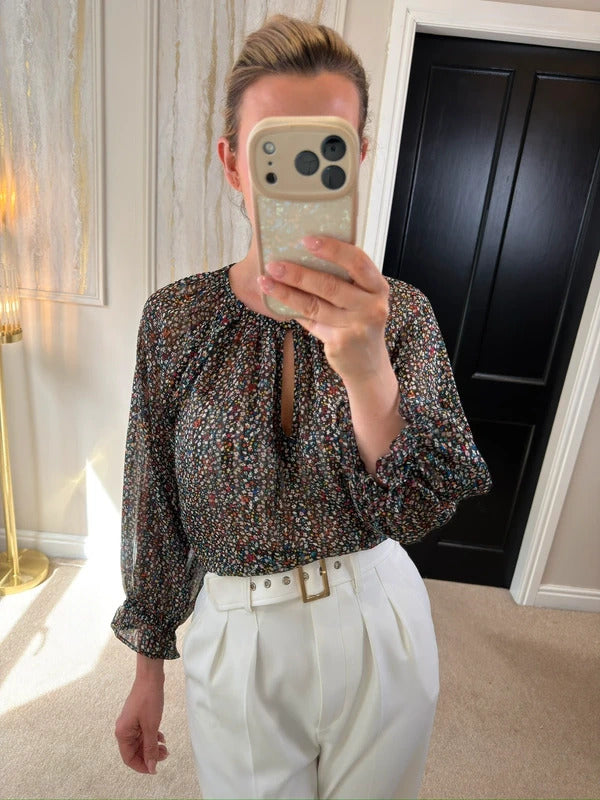 Oliver Bonas Black Multicoloured Floral Sheer Blouse 10