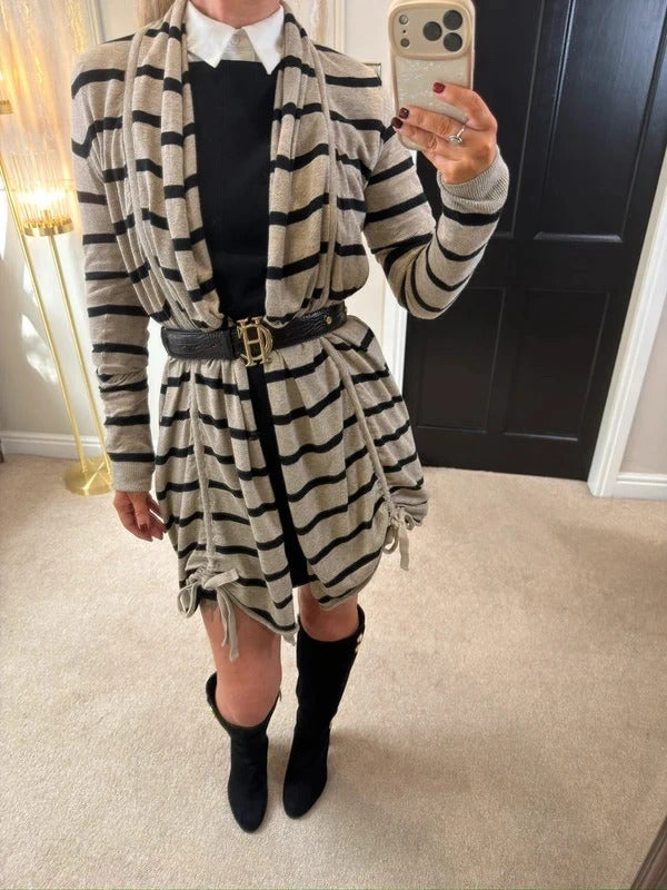 Y2K AllSaints Beige & Black Stripe Cardigan 8