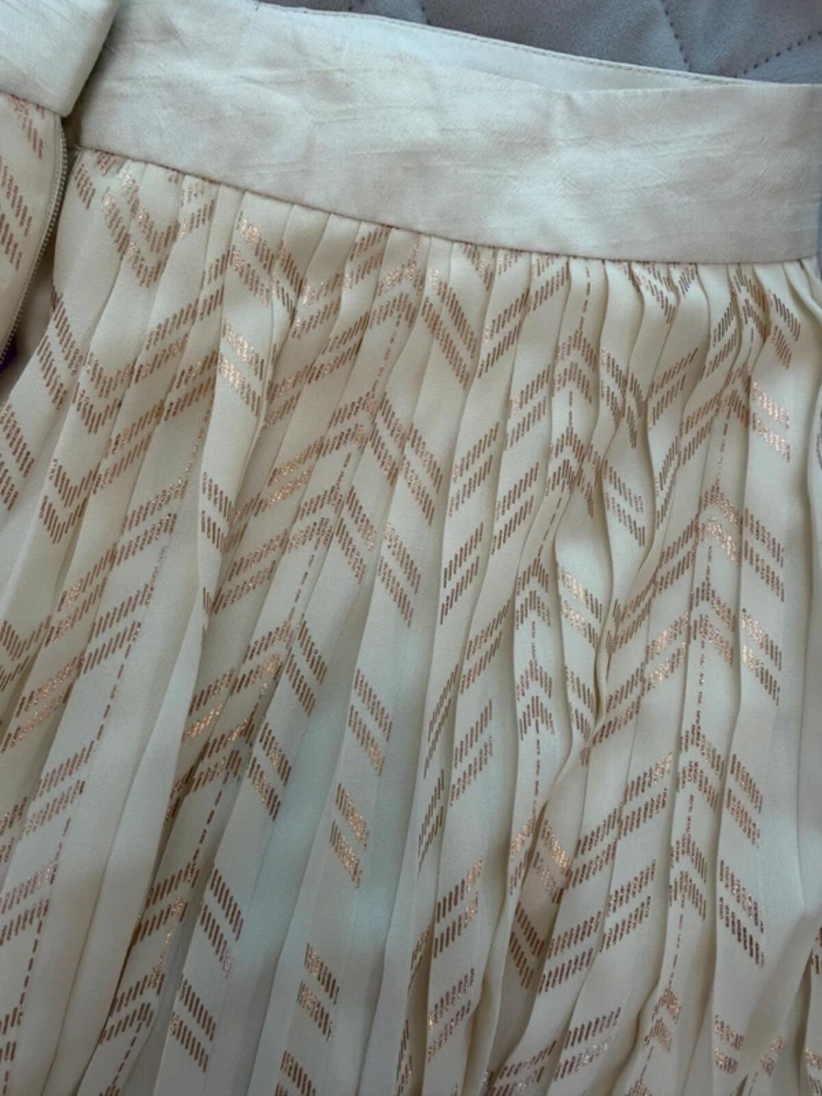 Cream & Gold Pleated Tiered Maxi Skirt XS