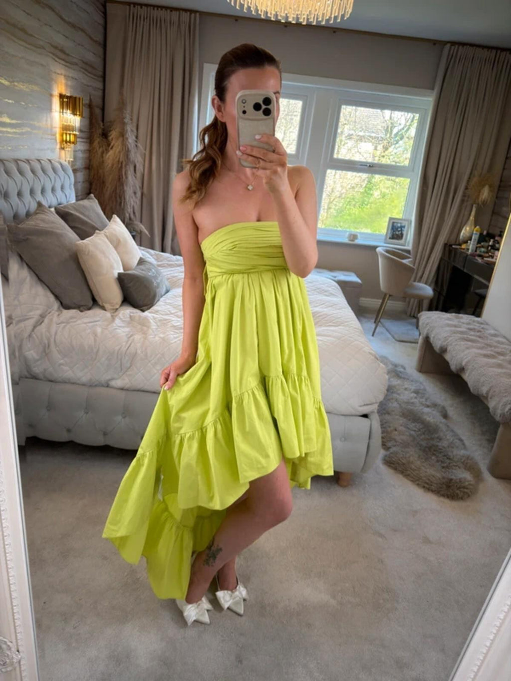 BNWT Asos Lime Green Strapless Dip Hem Dress 8