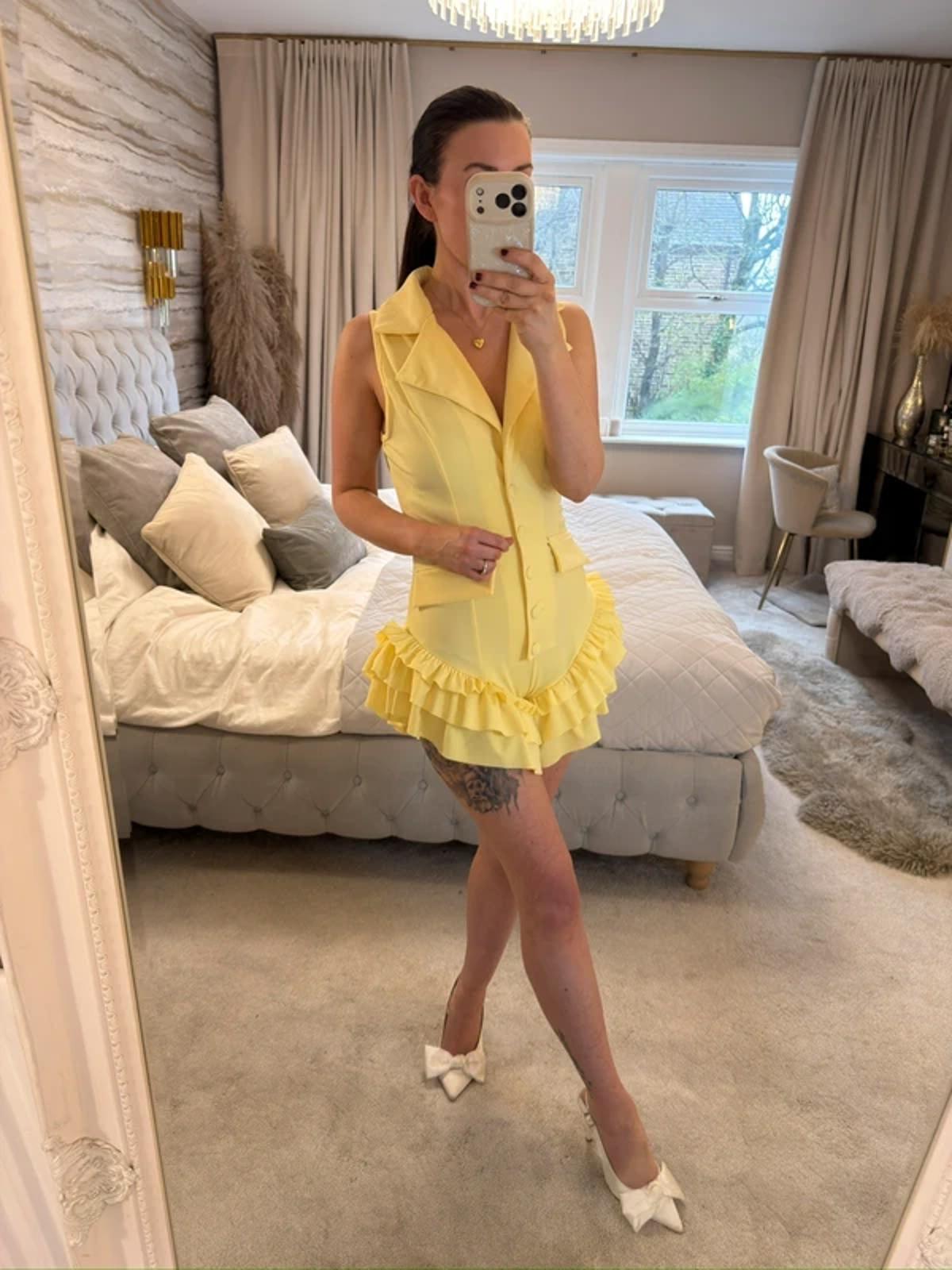 Retro Stage 1960s Yellow Frill Playsuit Small