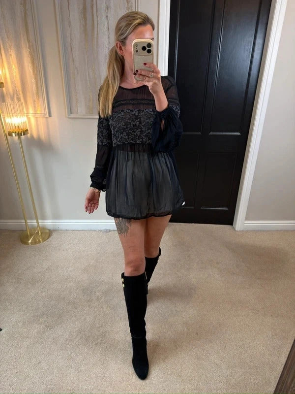 French Connection Black Sheer Boho Tunic 10