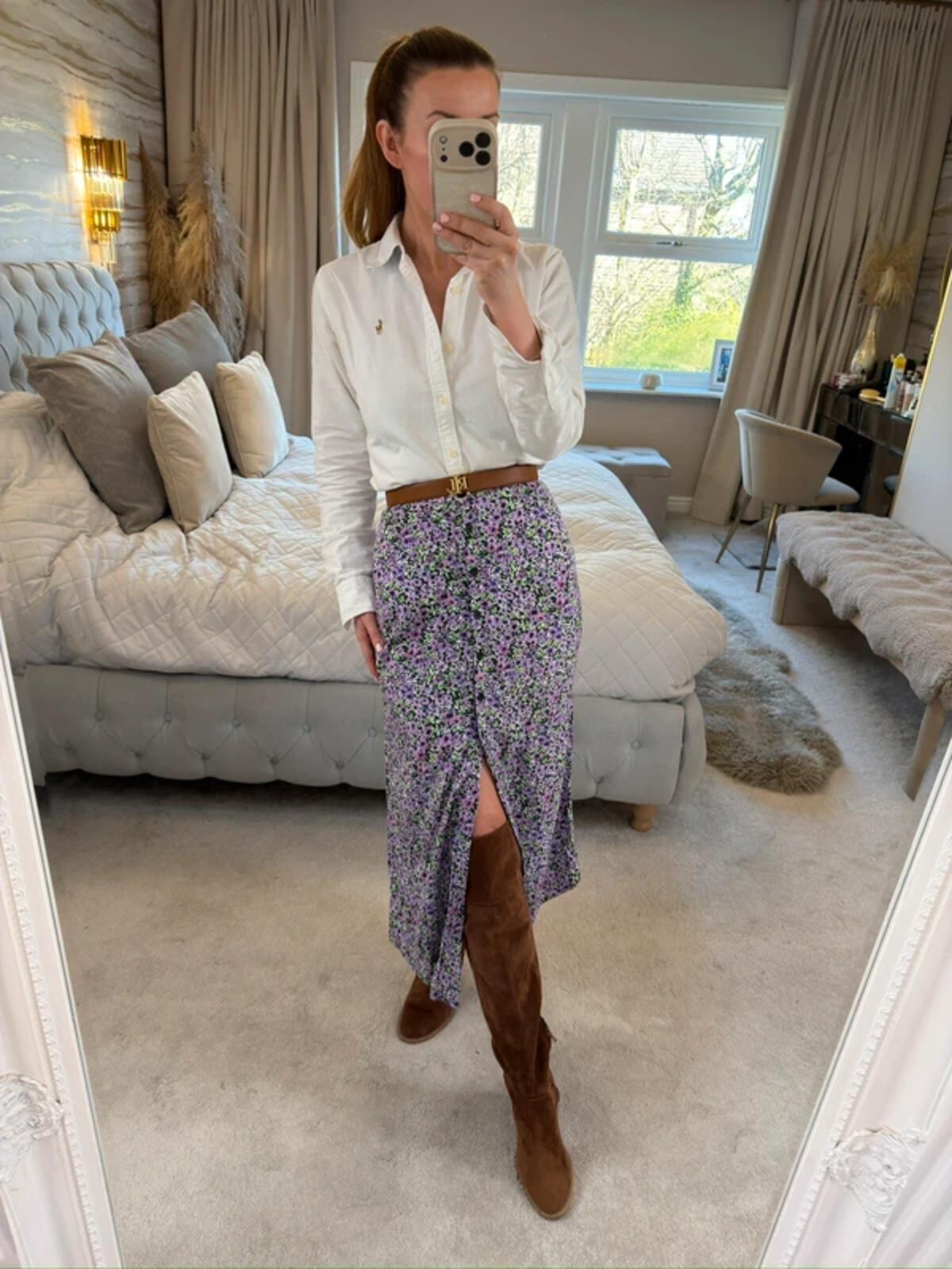 Motel Purple Floral Midi Skirt Large