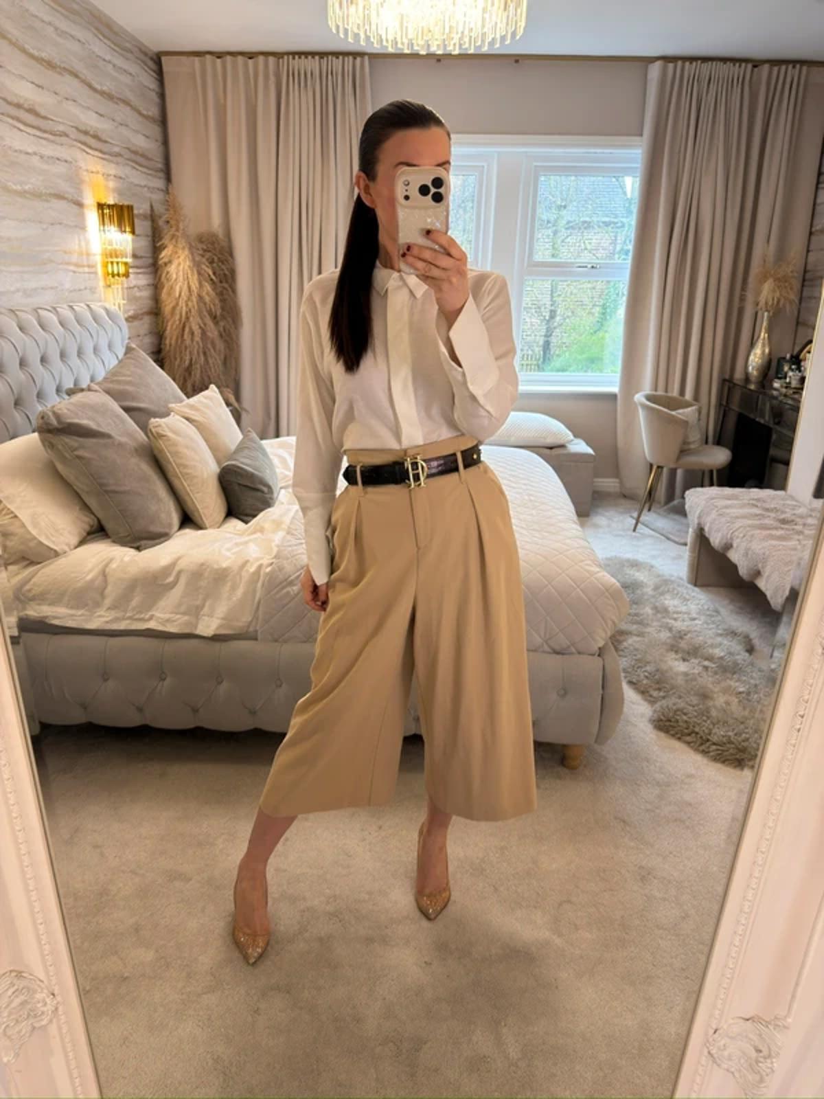 River Island Beige Cropped Wide Leg Trouser 14