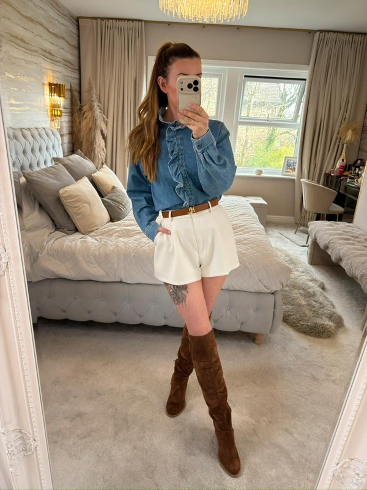 H&M Denim Frill Shirt XS