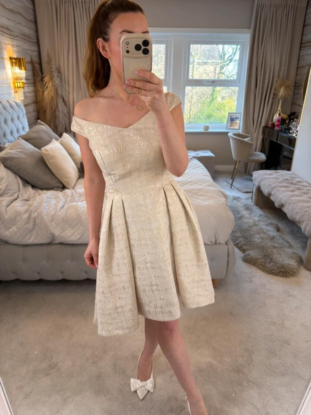 Coast Ivory & Gold Dip Hem Dress 12