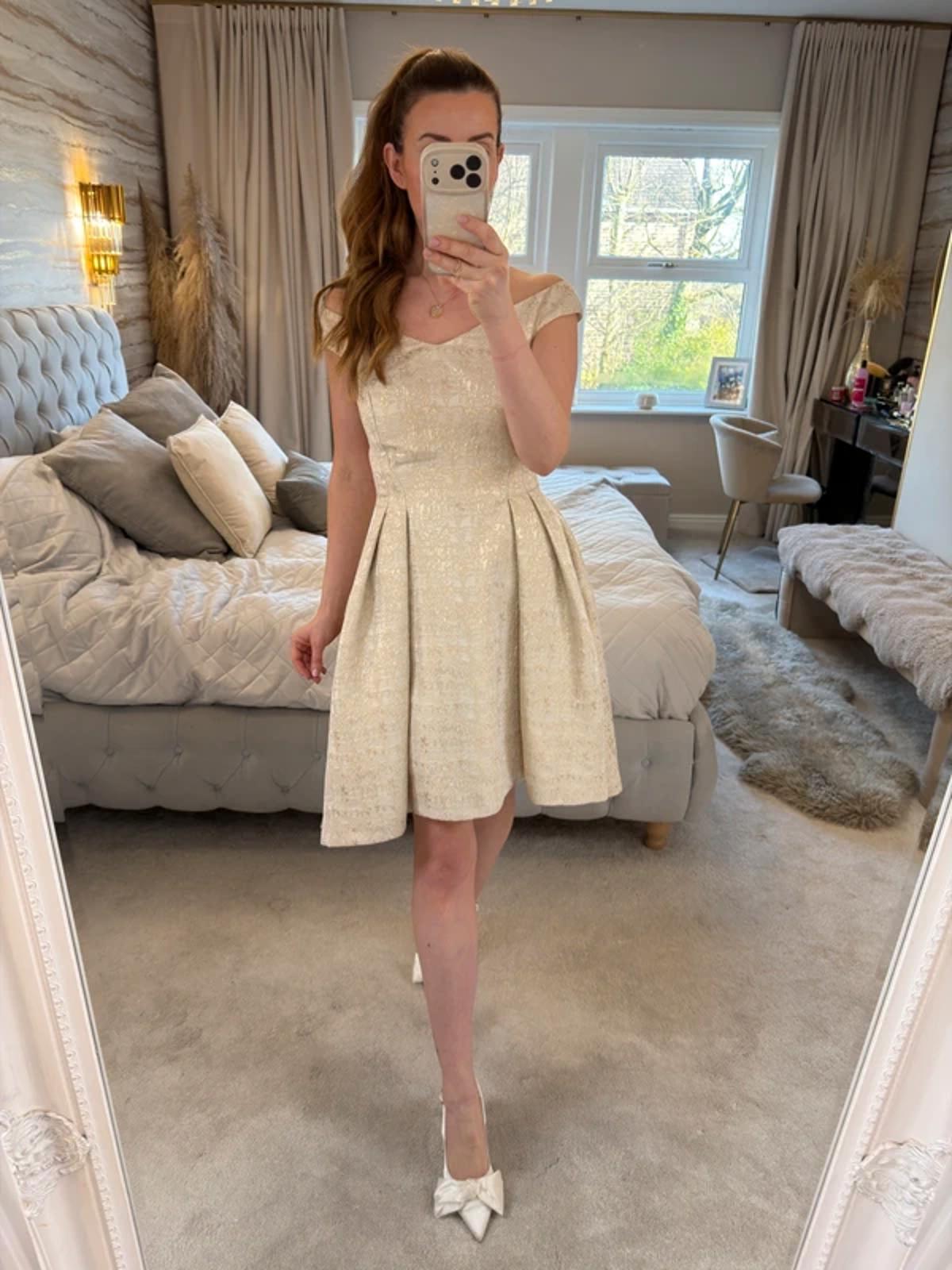 Coast Ivory & Gold Dip Hem Dress 12