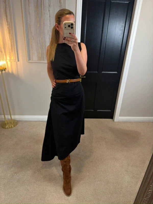 Cos Black Asymmetrical Ruched Dress Medium