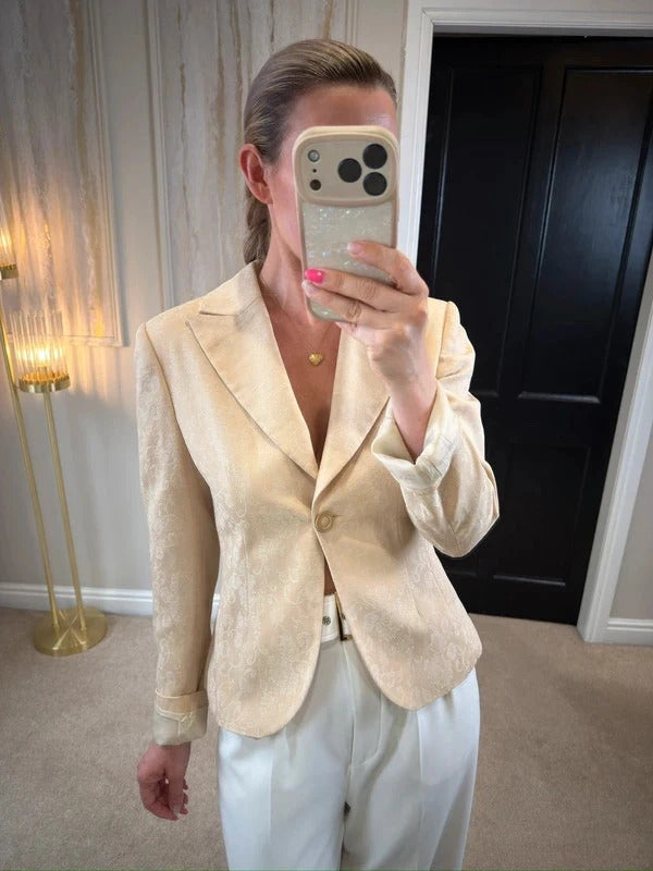 Vintage Mesut Cream Jacquard Blazer 12