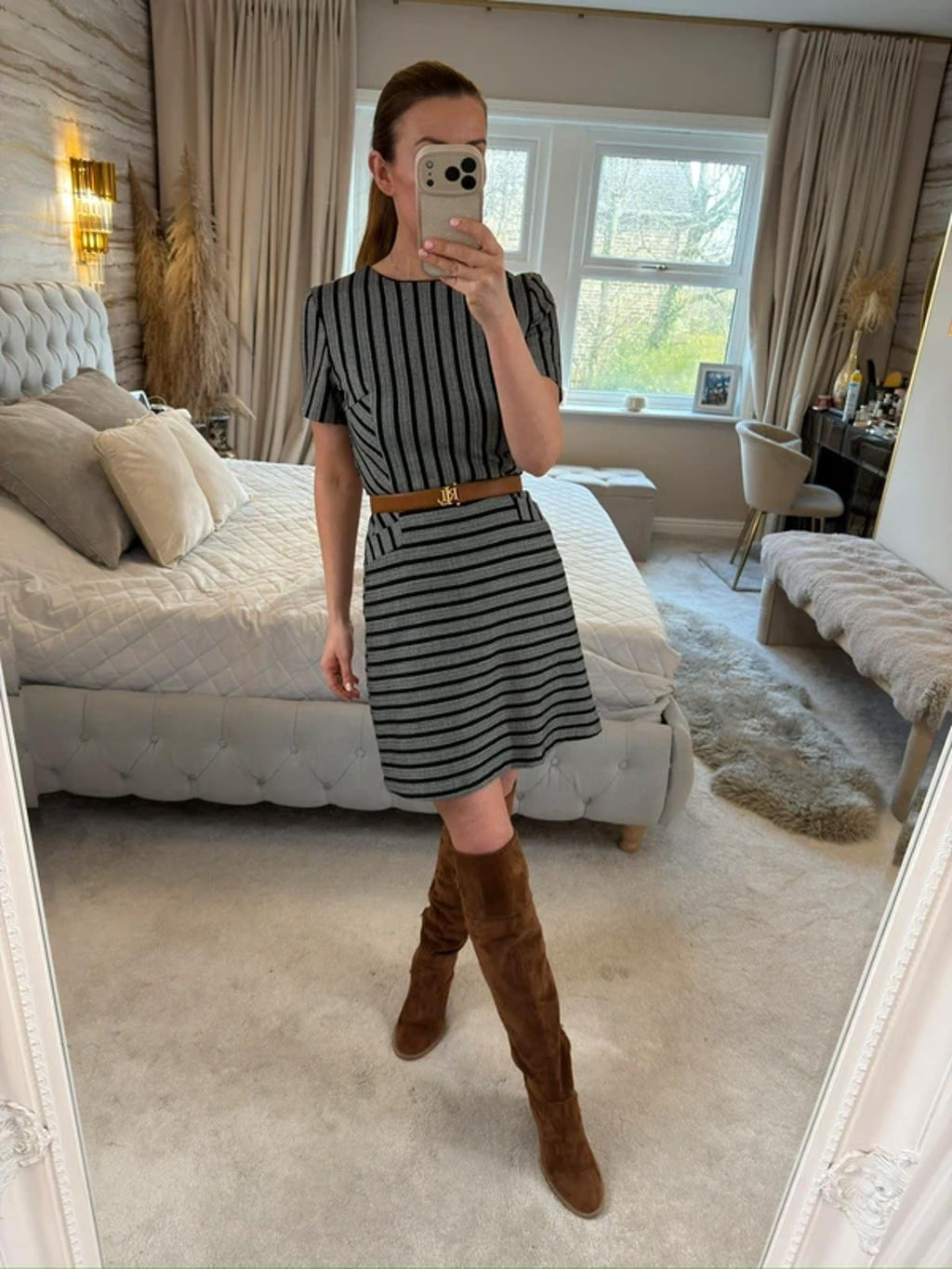 Oasis Black Striped Dress 8
