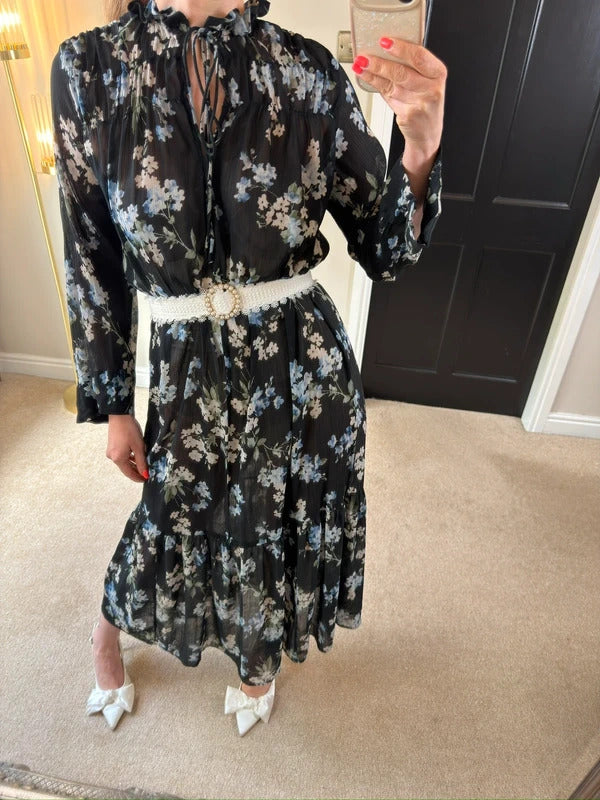 H&M Black Floral Sheer Oversized Dress XS