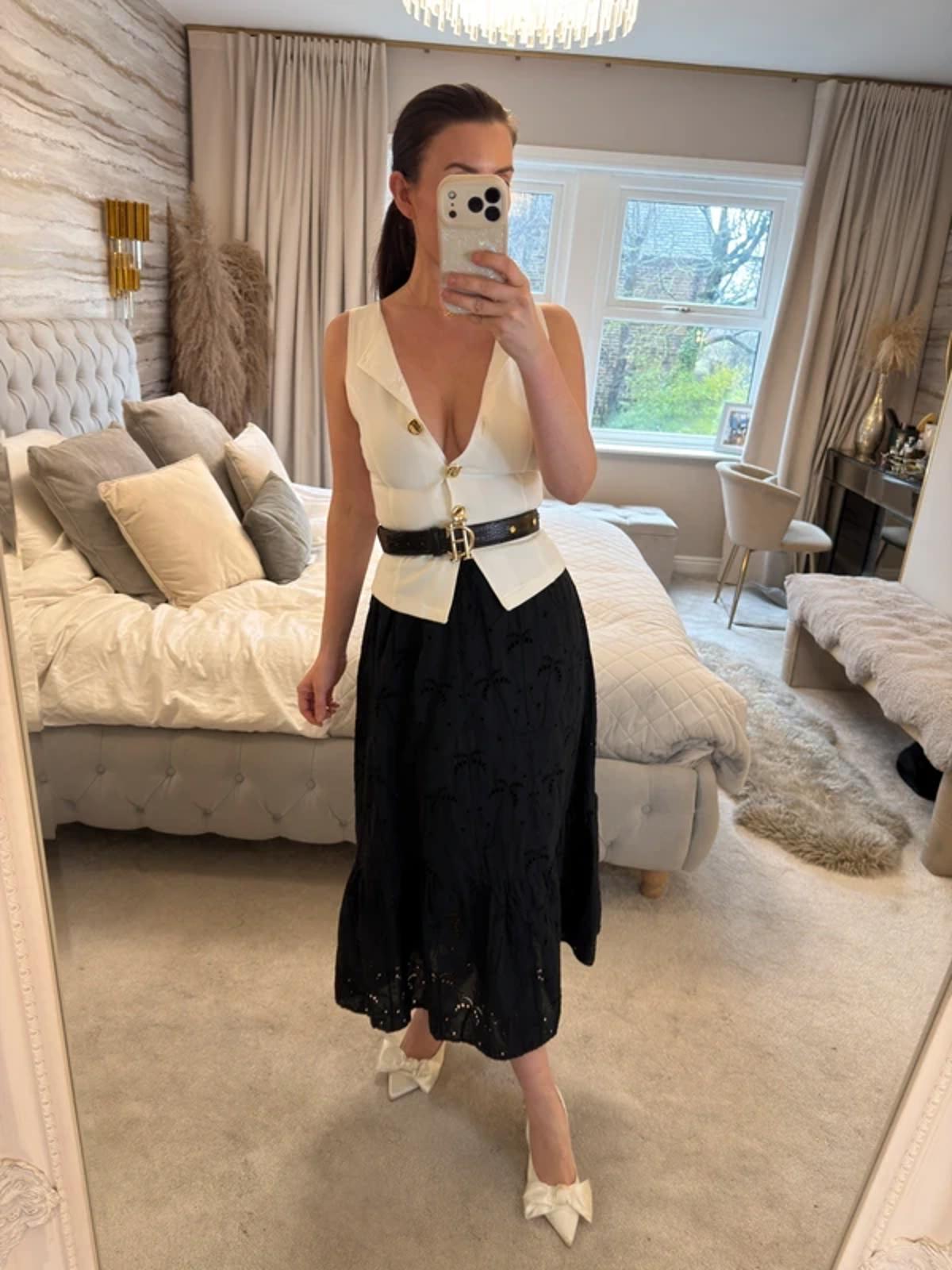 New Look Black Broderie Anglaise Boho Midi Skirt 6