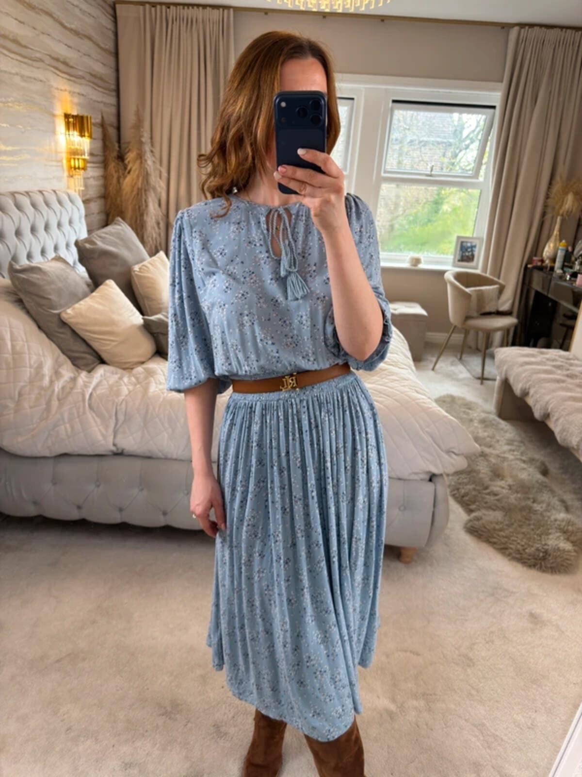 M&S Blue Floral Tassel Midi Dress 16