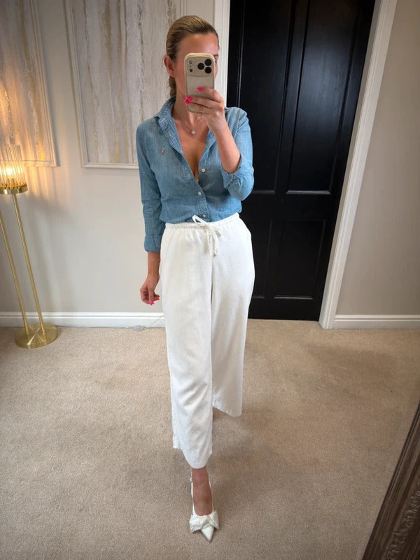 Hollister White Linen Blend Trousers Large