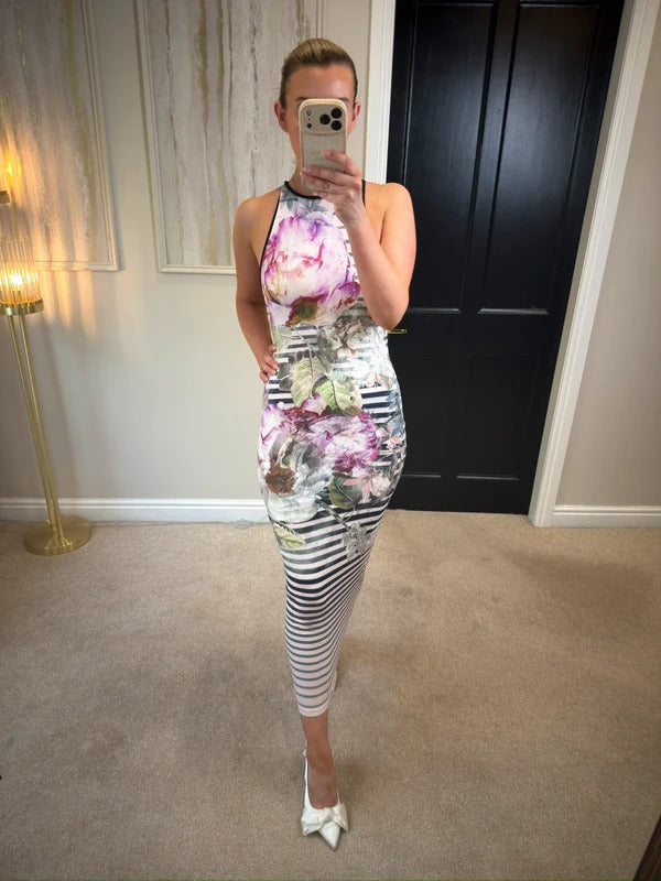 Ted Baker Floral Stripe Dress 8