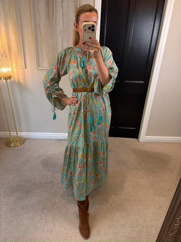 Soho Turquoise / Blue Boho Midi Dress L/XL
