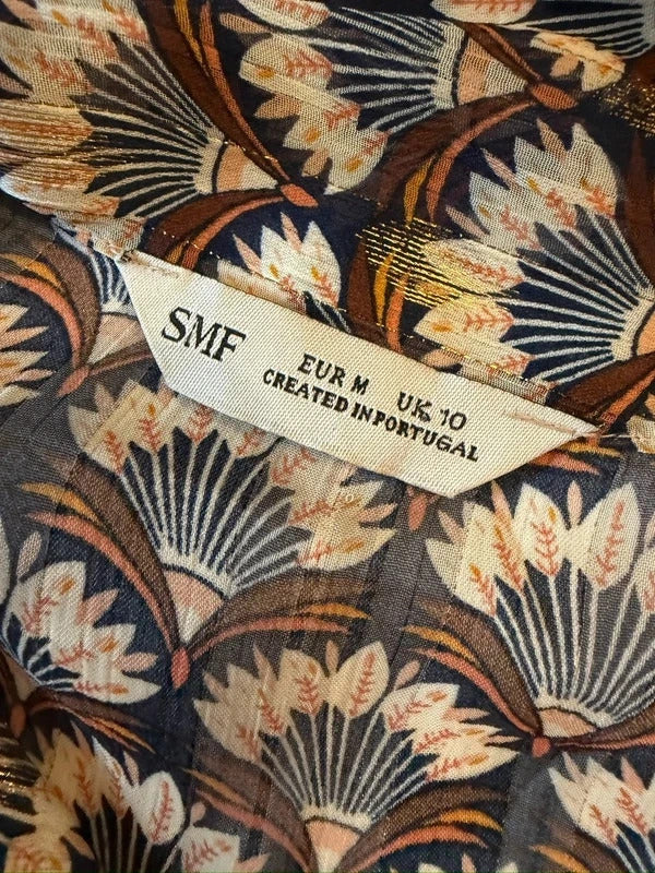 SMF Navy & Gold Metallic Sheer Frill Tunic 10