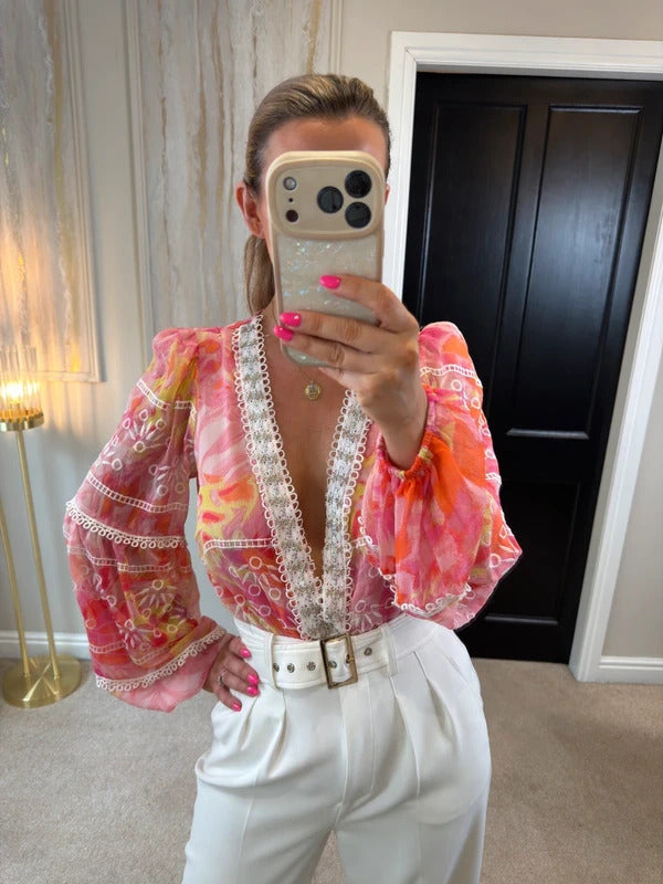 River Island Pink Embellished Bodysuit XS
