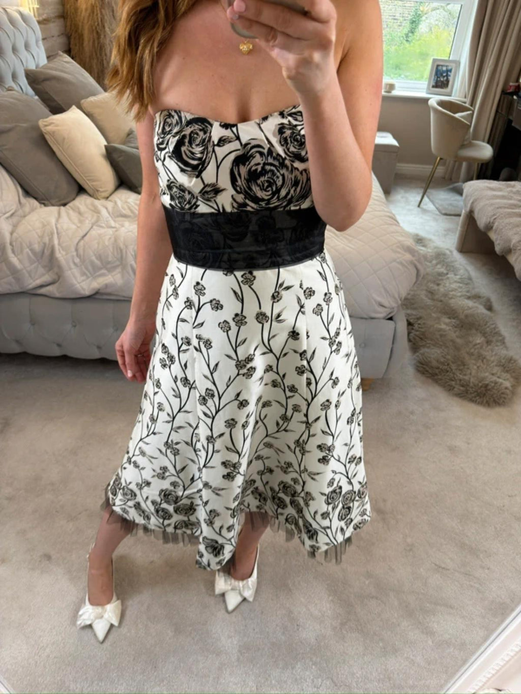 Warehouse Strapless Floral Tulle Midi Dress 12