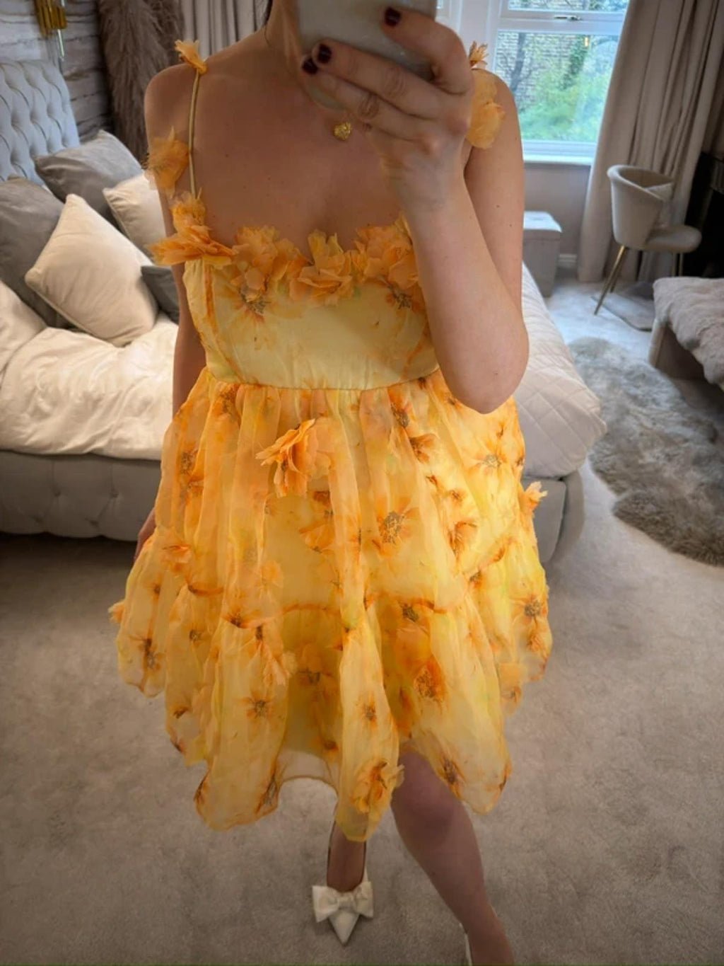 BNWT River Island Yellow 3D Floral Dress 6