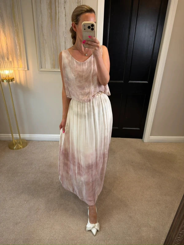 Boutique Pink & White Maxi Dress One Size