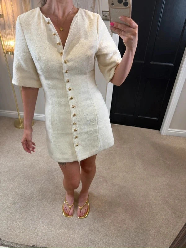 H&M Cream Tweed Effect Mini Dress XS
