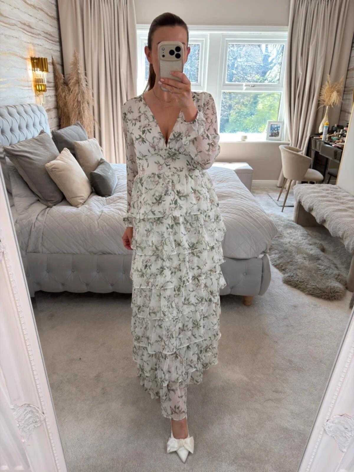 Anne Louise Boutique White Floral Tiered Maxi 8