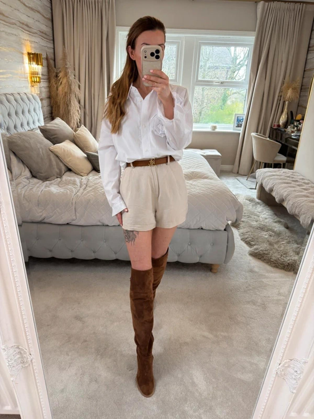 Manilla Oversized White 3D Flower Shirt One Size