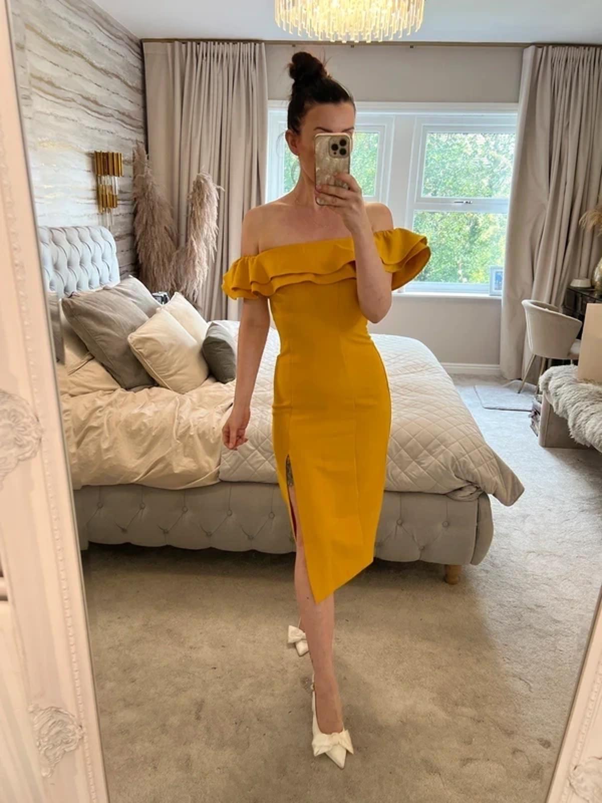 Topshop Yellow / Mustard Frill Midi Dress 6