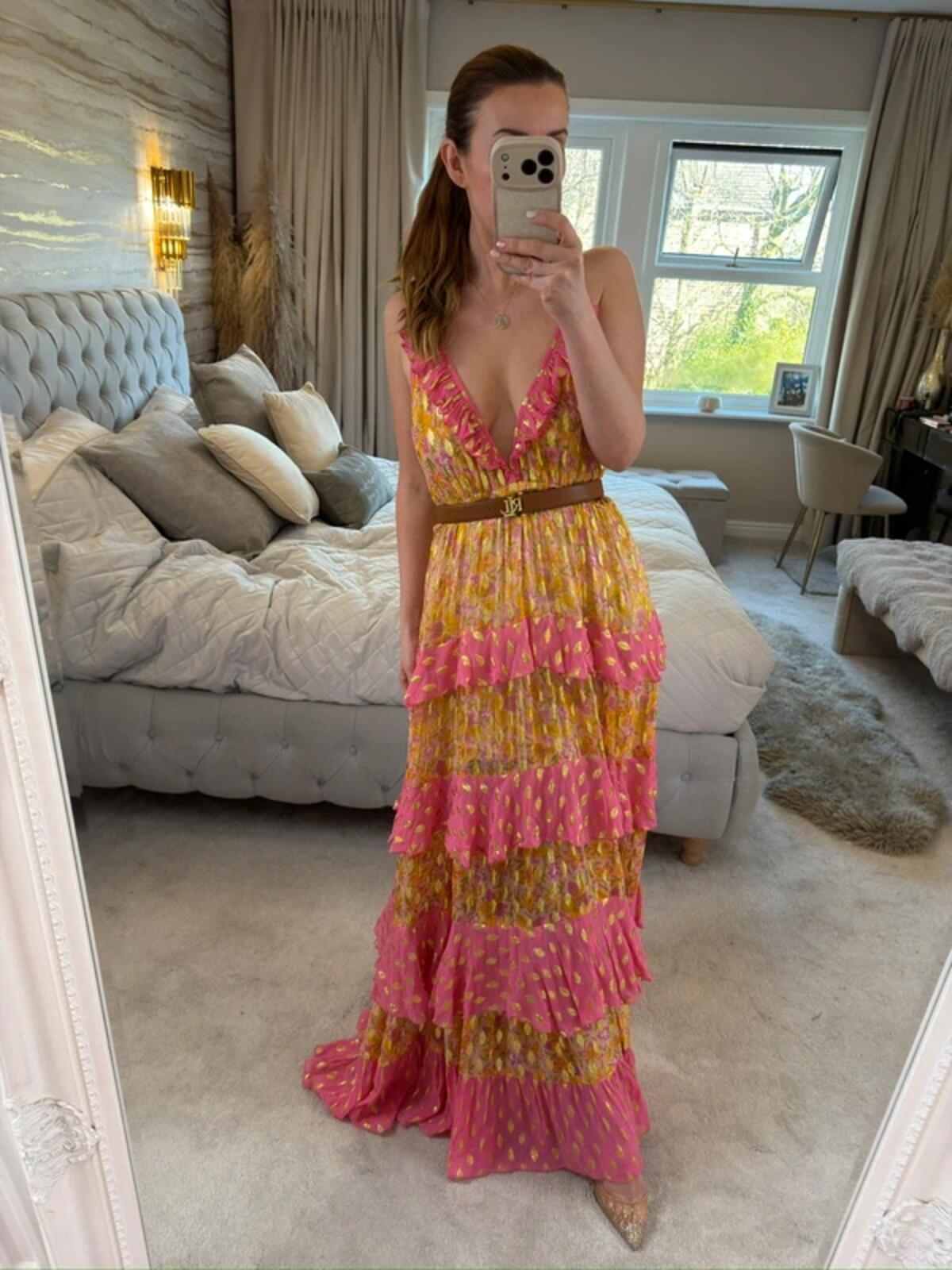 Miss June Pink & Gold Bohemian Maxi Dress One Size