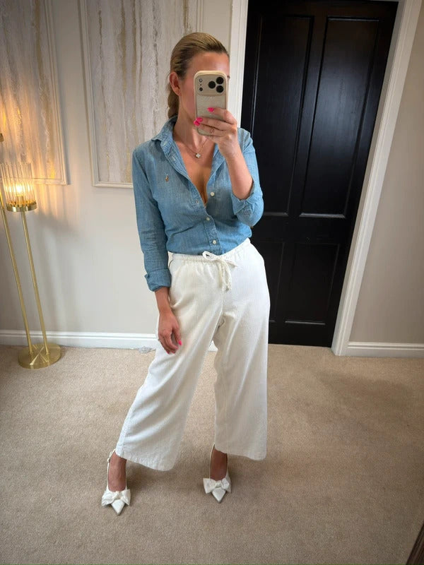 Hollister White Linen Blend Trousers Large