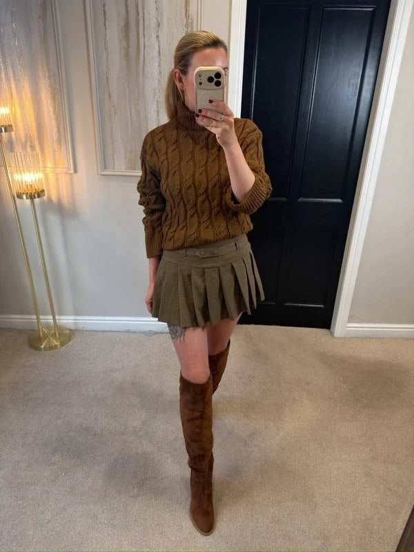 M&S Brown Cable Knit Roll Neck Jumper Medium