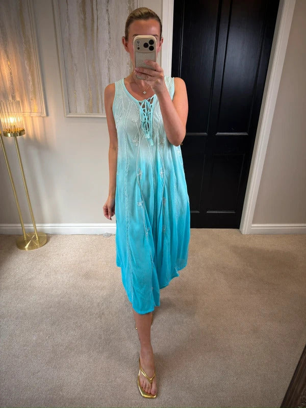 Boutique Blue Boho Midi Dress One Size