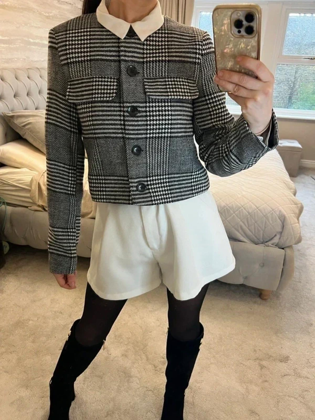 BNWT Black & White Dogtooth Cropped Blazer 16